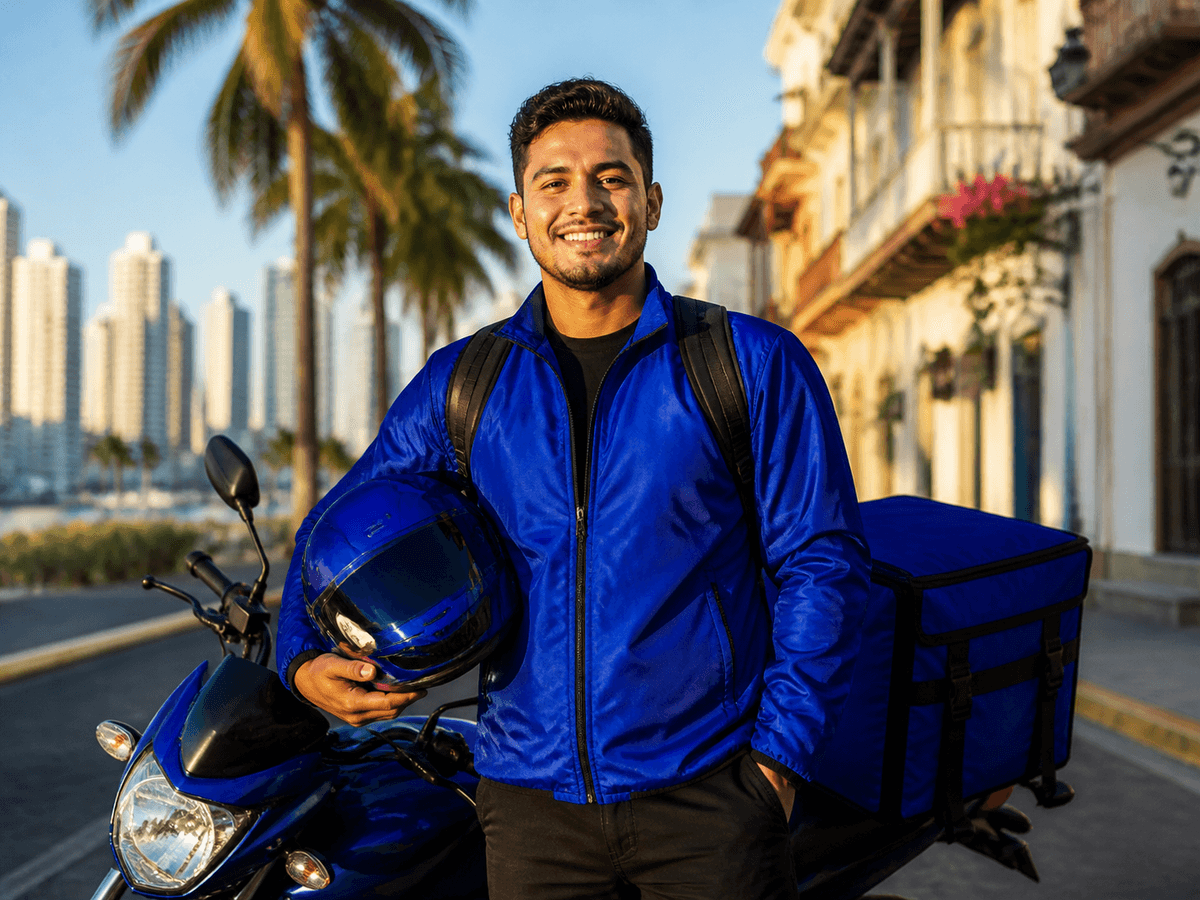 Repartidor independiente con su moto en Panamá